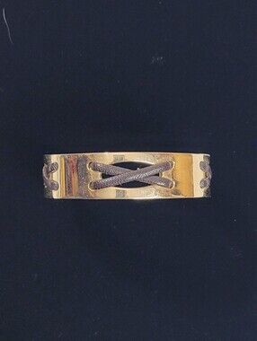 Gold Metal Cuff Braclet Accented W/A Dark Brown Leather Cord Laced Corset Style